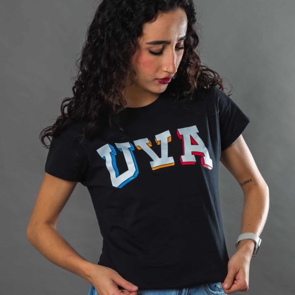 PLAYERA UVA 3D NEGRA MUJER