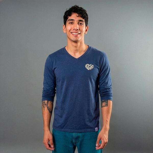 PLAYERA CABALLERO MANGA LARGA AZUL VIZCAYA HEART