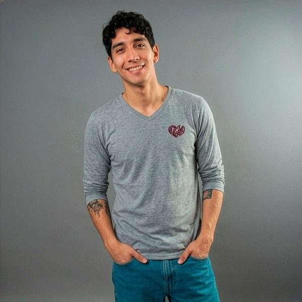 PLAYERA CABALLERO MANGA LARGA GRIS VIZCAYA HEART