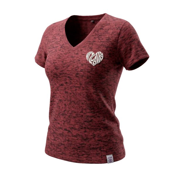 PLAYERA DAMA CUELLO REDONDO GUINDA JAZPE UVA HEART
