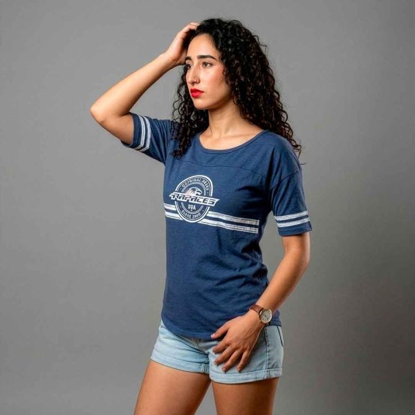 PLAYERA DAMA MANGA 3/4 AZUL LOGO RAPACES